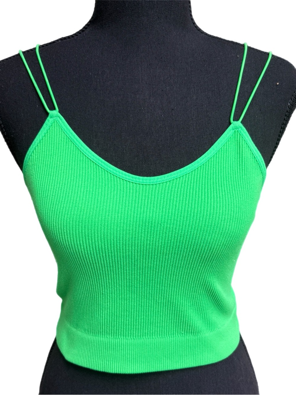 Zenana – Kelly Green Ribbed Double-Strap Brami Crop